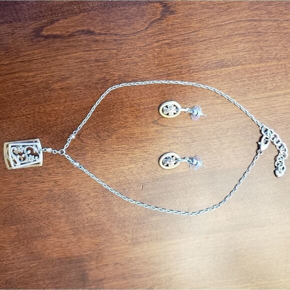 Brighton Necklace and Earrings Set Silver Gold Tone Swirl Design Jewelry - Picture 1 of 9